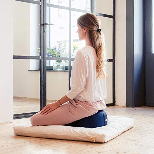 Lotuscrafts Cojin Meditacion Yoga Lotus - Altura 15 cm - Relleno de Espelta - Cubierta en Algodon Lavable- Zafu Meditación - Cojin Suelo Redondo - Cojin Yoga - Meditation Cushion - Certificado Gots