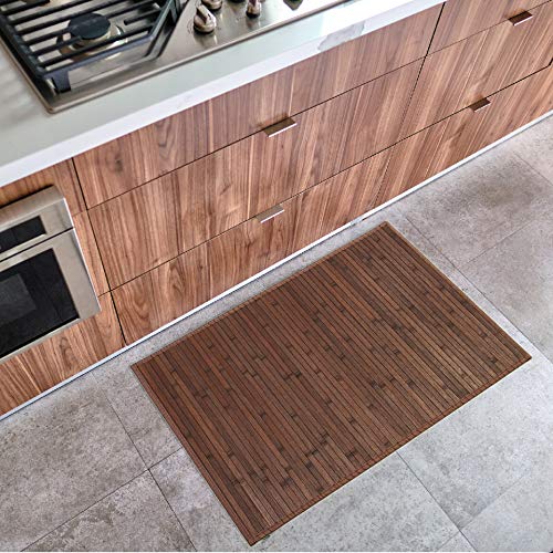 LucaHome – Alfombra bambú Uganda Ideal para Interior o Exterior, Alfombra bambú para Cocina, salón, despacho, Dormitorio con Cenefa, Alfombra de bambú Antideslizante (Chocolate, 60x90cm)