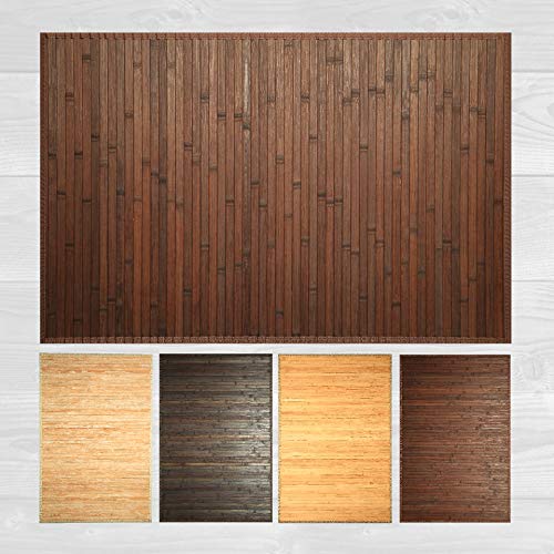 LucaHome – Alfombra bambú Uganda Ideal para Interior o Exterior, Alfombra bambú para Cocina, salón, despacho, Dormitorio con Cenefa, Alfombra de bambú Antideslizante (Chocolate, 60x90cm)