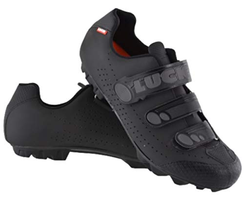 LUCK Zapatillas de Ciclismo Matrix Revolution MTB, con una estupenda Suela de Carbono Muy Ligera y rígida y Triple Velcro para un Ajuste (43 EU, Negro)