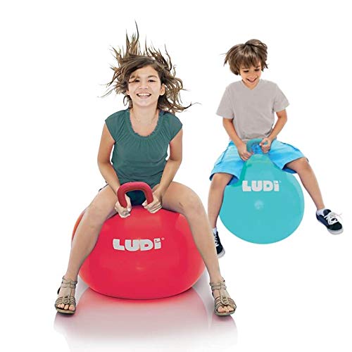 LUDI |90101 |Balón de Salto XXL - Rojo | Mango Adaptado - Balón Inflable Grande - Plástico Grueso y Elástico - Juguete de Interior y Exterior - para ser un As del Rebote | A Partir de los 5 Años