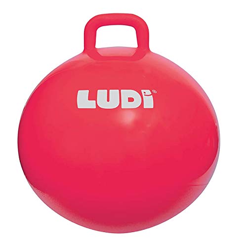 LUDI |90101 |Balón de Salto XXL - Rojo | Mango Adaptado - Balón Inflable Grande - Plástico Grueso y Elástico - Juguete de Interior y Exterior - para ser un As del Rebote | A Partir de los 5 Años