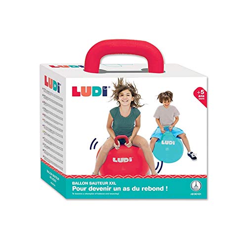 LUDI |90101 |Balón de Salto XXL - Rojo | Mango Adaptado - Balón Inflable Grande - Plástico Grueso y Elástico - Juguete de Interior y Exterior - para ser un As del Rebote | A Partir de los 5 Años