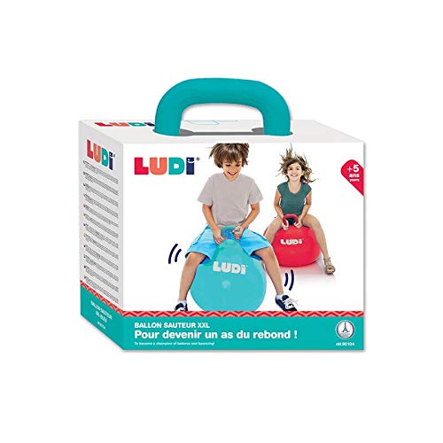 Ludi - 90104 - Balón de Salto XXL - Azul - Mango Adaptado - Balón Inflable Grande - Plástico Grueso y Elástico - Juguete de Interior y Exterior - para ser un As del Rebote - A Partir de los 5 Años