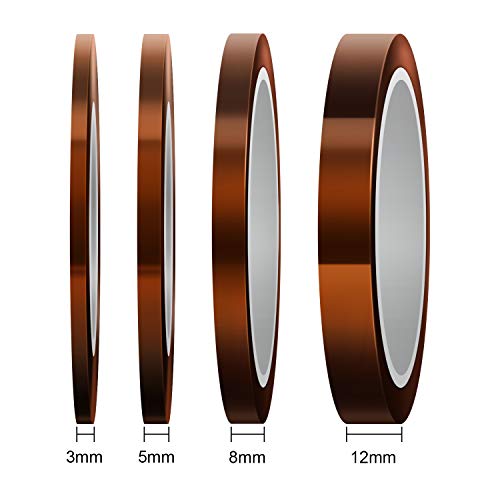 LUTER 4 Rollos Cinta Termica Cinta Resistente al Calor Cinta de sublimación para impresión por Transferencia de calor y aislamiento, Soldadura por ola (3 mm / 5 mm / 8 mm / 12 mm x 33 m, Tawny)