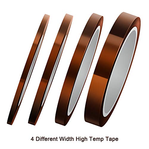 LUTER 4 Rollos Cinta Termica Cinta Resistente al Calor Cinta de sublimación para impresión por Transferencia de calor y aislamiento, Soldadura por ola (3 mm / 5 mm / 8 mm / 12 mm x 33 m, Tawny)