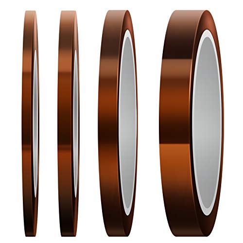 LUTER 4 Rollos Cinta Termica Cinta Resistente al Calor Cinta de sublimación para impresión por Transferencia de calor y aislamiento, Soldadura por ola (3 mm / 5 mm / 8 mm / 12 mm x 33 m, Tawny)