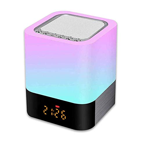 Luz Nocturna Altavoz Bluetooth, Lámpara Táctil Que Cambia de Color, Luz de Noche RGB Regulable, Reloj Despertador Digital, Regalo para Adolescentes