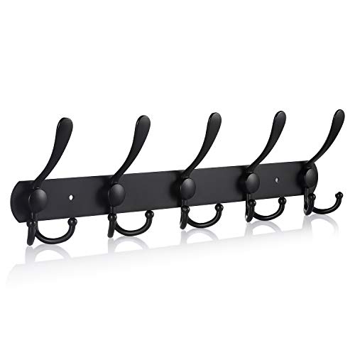 LYLIN Perchero de Pared, Perchas de Acero Inoxidable Montaje en Pared, Ganchos de Perchero para Dormitorio Baño y Cocina (15 Gancho, Negro Mate)