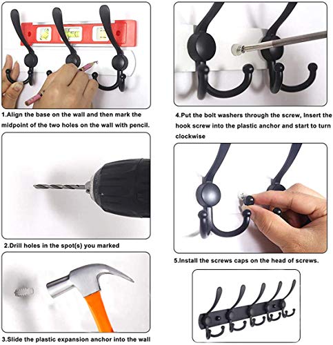 LYLIN Perchero de Pared, Perchas de Acero Inoxidable Montaje en Pared, Ganchos de Perchero para Dormitorio Baño y Cocina (15 Gancho, Negro Mate)