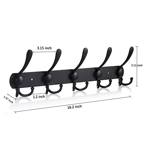 LYLIN Perchero de Pared, Perchas de Acero Inoxidable Montaje en Pared, Ganchos de Perchero para Dormitorio Baño y Cocina (15 Gancho, Negro Mate)