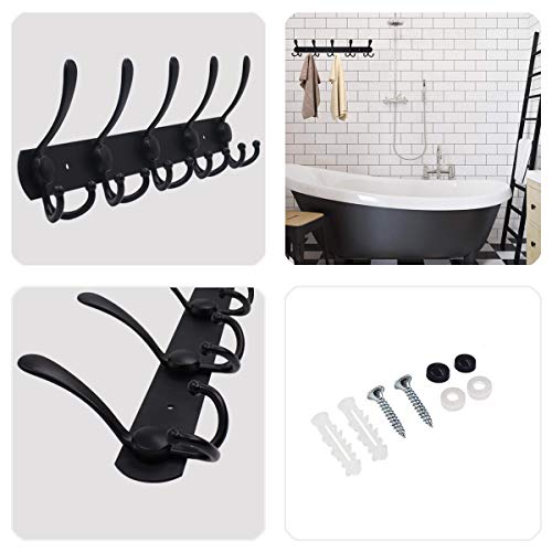 LYLIN Perchero de Pared, Perchas de Acero Inoxidable Montaje en Pared, Ganchos de Perchero para Dormitorio Baño y Cocina (15 Gancho, Negro Mate)