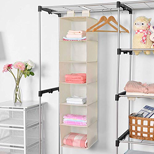 MaidMAX Organizador de Armario de 6 Niveles, Estantería Colgante de Tela, Estante de Tela para Armario, Organizador de Ropa, para Guardar Ropa, Toallas, etc, Beige