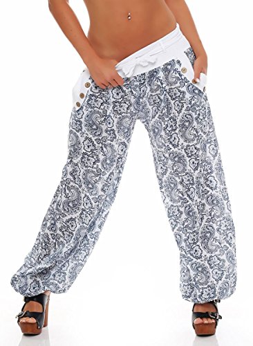 Malito Harem Pantalón con Orient Print Boyfriend Aladin Bombacho Sudadera Baggy Yoga 3488 Mujer Talla Única (Blanco)