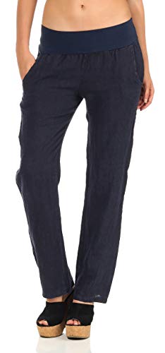 Malito Mujer Pantalón Lino Color Uni Pantalones Chino 7792 (Azul Oscuro, S)