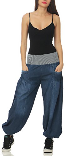 Malito Mujer Pantalones Bombacho Mezclilla Pantalones Anchos Talla Única 6258 (Azul)