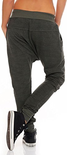 Malito Pantaloni Boyfriend en el „Tejer“ Design Baggy Aladin Bombacho Sudadera 7398 Mujer Talla Única (Oliva)