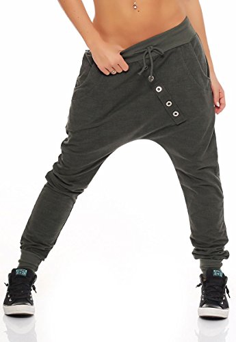 Malito Pantaloni Boyfriend en el „Tejer“ Design Baggy Aladin Bombacho Sudadera 7398 Mujer Talla Única (Oliva)