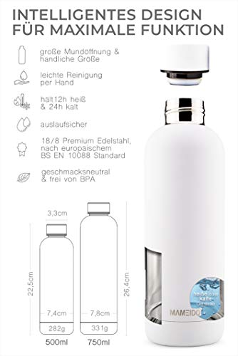 MAMEIDO Botella de Agua, Acero Inoxidable 500 ml - Frasco de Metal Aislado, Reutilizable, a Prueba de Fugas, sin BPA para Adultos, niñas y niños Mantiene frío 24 h, Caliente 12 h (500 ml, Taupe Grey)