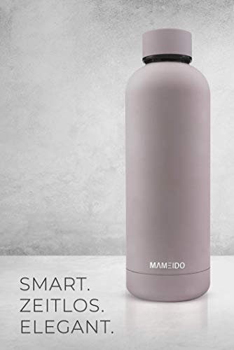 MAMEIDO Botella de Agua, Acero Inoxidable 500 ml - Frasco de Metal Aislado, Reutilizable, a Prueba de Fugas, sin BPA para Adultos, niñas y niños Mantiene frío 24 h, Caliente 12 h (500 ml, Taupe Grey)