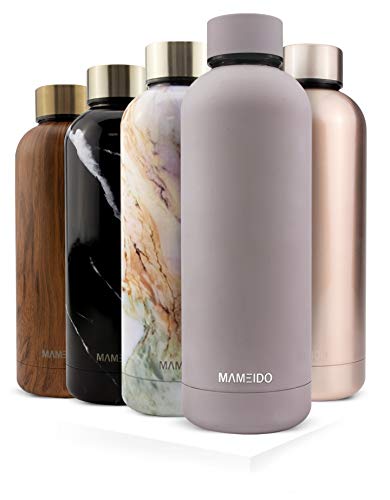 MAMEIDO Botella de Agua, Acero Inoxidable 500 ml - Frasco de Metal Aislado, Reutilizable, a Prueba de Fugas, sin BPA para Adultos, niñas y niños Mantiene frío 24 h, Caliente 12 h (500 ml, Taupe Grey)