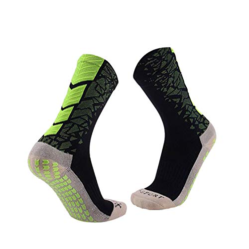 Manbozix Calcetines de Los Hombres Calcetines de Fútbol Calcetines Deportivos Antideslizantes Calcetines Transpirables Calcetines de Entrenamiento para Adultos 38-44, Verde Negro