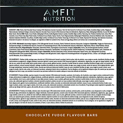 Marca Amazon - Amfit Nutrition Barrita de proteína baja en azúcar (19,6gr proteina - 0,8gr azúcar) - fondant de chocolate - Pack de 12 (12x60g)