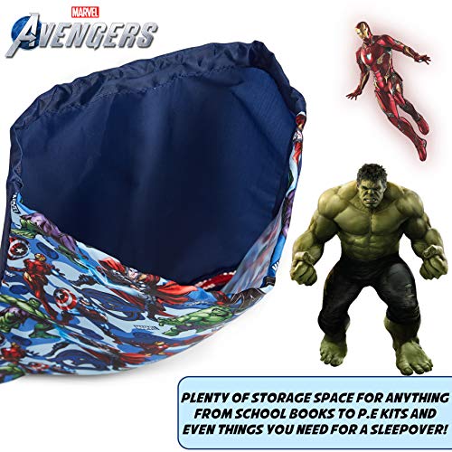 Marvel Mochila Cuerdas, Mochila Saco con Superheroes Capitan America Iron Man Thor y Hulk, Mochila Infantil de Los Vengadores para Deporte Viajes, Regalos para Niños Adolescentes