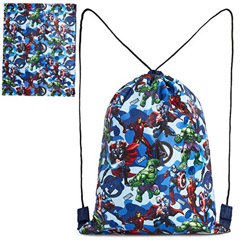 Marvel Mochila Cuerdas, Mochila Saco con Superheroes Capitan America Iron Man Thor y Hulk, Mochila Infantil de Los Vengadores para Deporte Viajes, Regalos para Niños Adolescentes