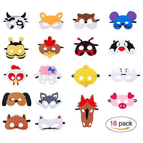 Máscaras de Animal de Fieltro para Niños con Cuerda Elástica Máscaras de Ojos para Cosplay Fiesta Halloween Navidad 18 Piezas