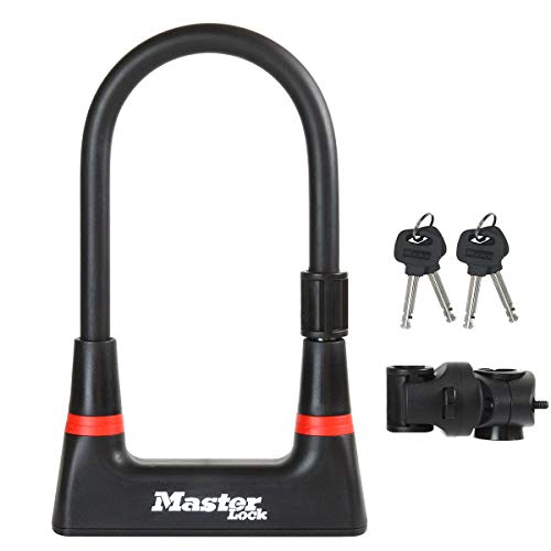 MASTER LOCK 8279EURDPRO Candado U, Llave, Soporte de Transporte, Antirrobo Certificado, Electrica, Bicicleta Montaña, Unisex-Adult, Negro-Negro, Large