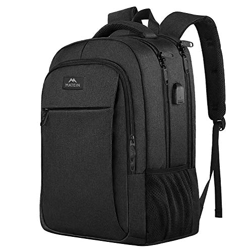 MATEIN Mochila Portatil Mochila Hombre Impermeable Mochila Ordenador Portatil 15.6 Pulgadas Mochila Portatil con Puerto USB Mochila Antirrobo del Negocio Trabajo Diario Viaje Escolares - Negro