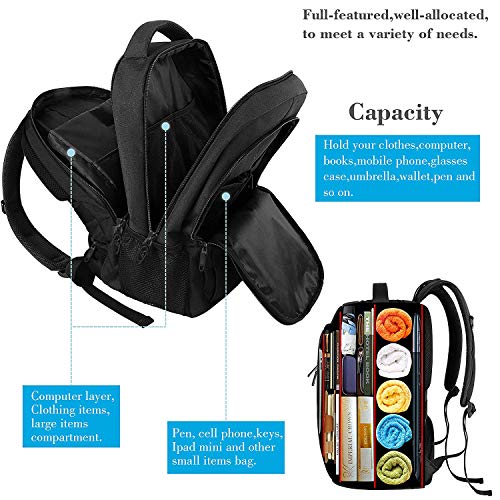 MATEIN Mochila Portatil Mochila Hombre Impermeable Mochila Ordenador Portatil 15.6 Pulgadas Mochila Portatil con Puerto USB Mochila Antirrobo del Negocio Trabajo Diario Viaje Escolares - Negro