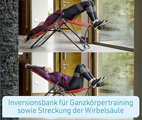 Mediashop Back Lounge - Banco de inversión para entrenamiento de la espalda, estiramiento de la columna vertebral, hasta 110 kg, dinámico, 250 kg, estático, rodillos de masaje integrados, plegable