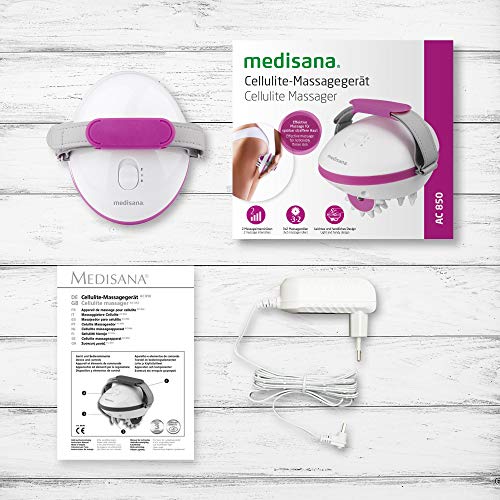 Medisana AC 850 Masajeador para celulitis para una piel más firme, auto-masaje con 6 rodillos de masaje rotativos y 2 intensidades de masaje