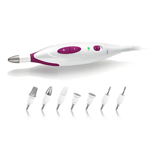 Medisana MP 815 - Aparato eléctrico de manicura y pedicura con 7 accesorios para el cuidado de las uñas, cutículas y callo, 2 niveles de velocidad