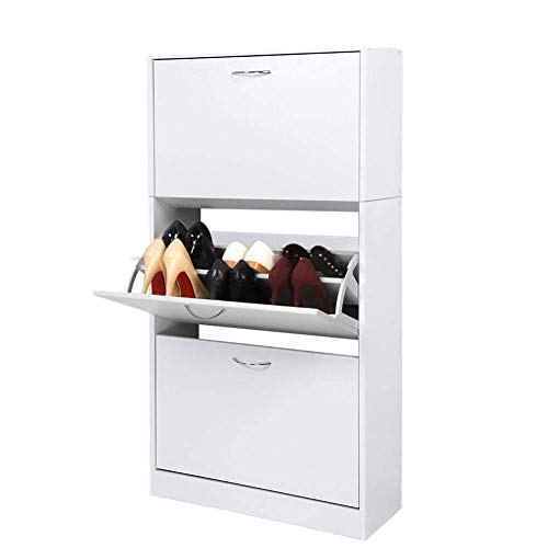 Meerveil Zapatero, Zapatero de Madera Zapatero 3 Puertas Mueble Zapatero Estrecho Capacidad 18 Pares,63 x 120 x 24cm (Blanco)