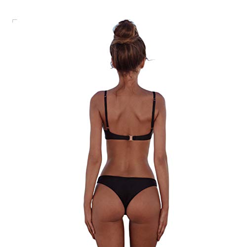 meioro Conjuntos de Bikinis para Mujer Push Up Bikini Traje de baño de Tanga de Cintura Baja Trajes de baño Adecuado Viajes Playa La Natacion (S, Negro)