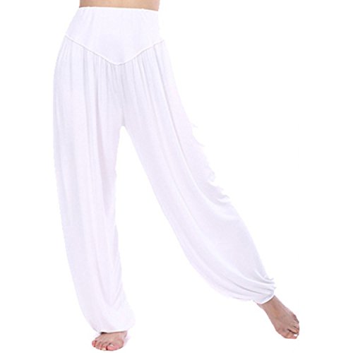 MEISHINE® Mujer Pantalones de Yoga Algodón Modal Harem Pantalón Polainas por Danza, Yoga, Ganduleado, Fitness - Muy Suave (Size S, Blanco)