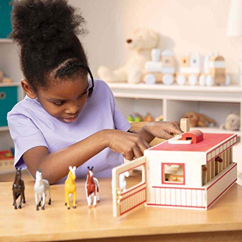 Melissa & Doug- Take-Along Show Horse Stables Establo de Caballos Juego, 3-7 Años, Multicolor (13744)