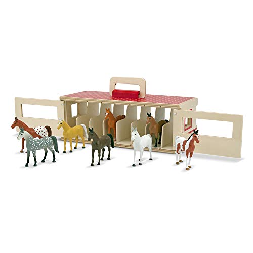 Melissa & Doug- Take-Along Show Horse Stables Establo de Caballos Juego, 3-7 Años, Multicolor (13744)