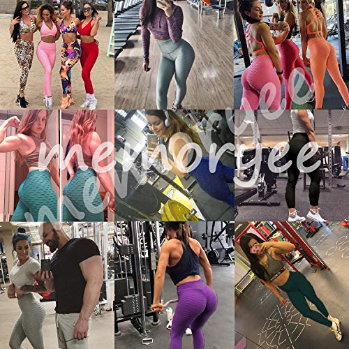 Memoryee Panal arrugado para nalgas de las mujeres leggings Levante los pantalones de yoga de cintura alta Elegante con gimnasio de control de la barriga/Black/M