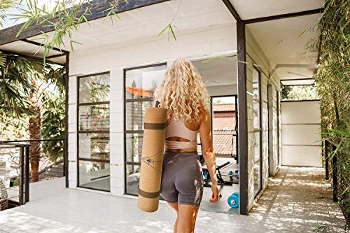 MENKAI - Esterilla de Yoga-Incluye Correa de Transporte y 2PC Bola para Masajes-100% Ecológicos Corcho - Esterilla de Deporte Antideslizante - Yoga Mat de 183x65cm