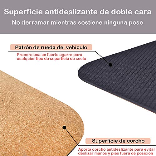 MENKAI - Esterilla de Yoga-Incluye Correa de Transporte y 2PC Bola para Masajes-100% Ecológicos Corcho - Esterilla de Deporte Antideslizante - Yoga Mat de 183x65cm