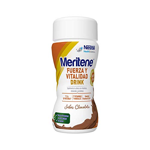 Meritene® FUERZA Y VITALIDAD - Suplementa tu nutrición y refuerza tu sistema inmune con vitaminas, minerales y proteínas - Bebida de Chocolate - Botella 4 x 125ml