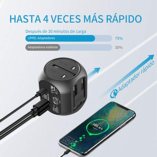 milool Adaptador Enchufe de Viaje Universal Adaptador con Tres Puertos USB y Tipo-C(3A) para EU AU US UK Más de 150 Países y Seguridad para Tableta PC,Smartphones,Cámaras,Reproductores de MP3 (Negro)