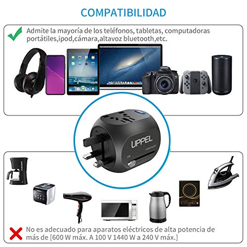 milool Adaptador Enchufe de Viaje Universal Adaptador con Tres Puertos USB y Tipo-C(3A) para EU AU US UK Más de 150 Países y Seguridad para Tableta PC,Smartphones,Cámaras,Reproductores de MP3 (Negro)