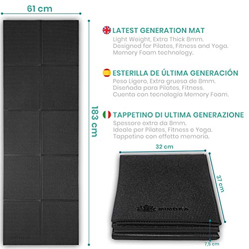 Mimoka - Esterilla Yoga Antideslizante Gruesa Plegable - Yoga Mat - Pilates - Ideal para Abdominales en casa - Colchoneta Fitness de 8 mm de Grosor y 183 x 61 cm