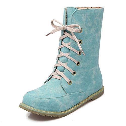 Minetom Botas, Botas de Mujer Zapatos Confort Pisos Lace Up Calzado de Punta Redonda Azul EU 43