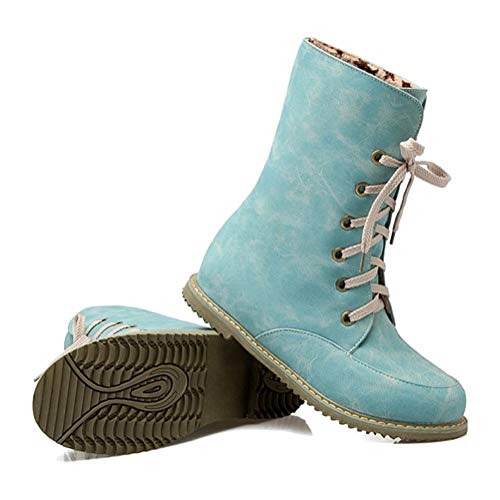 Minetom Botas, Botas de Mujer Zapatos Confort Pisos Lace Up Calzado de Punta Redonda Azul EU 43